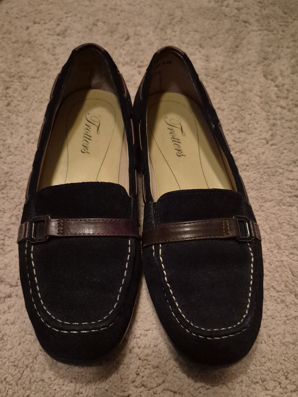 Trotters Black Suede Loafers with Brown Leather Strap